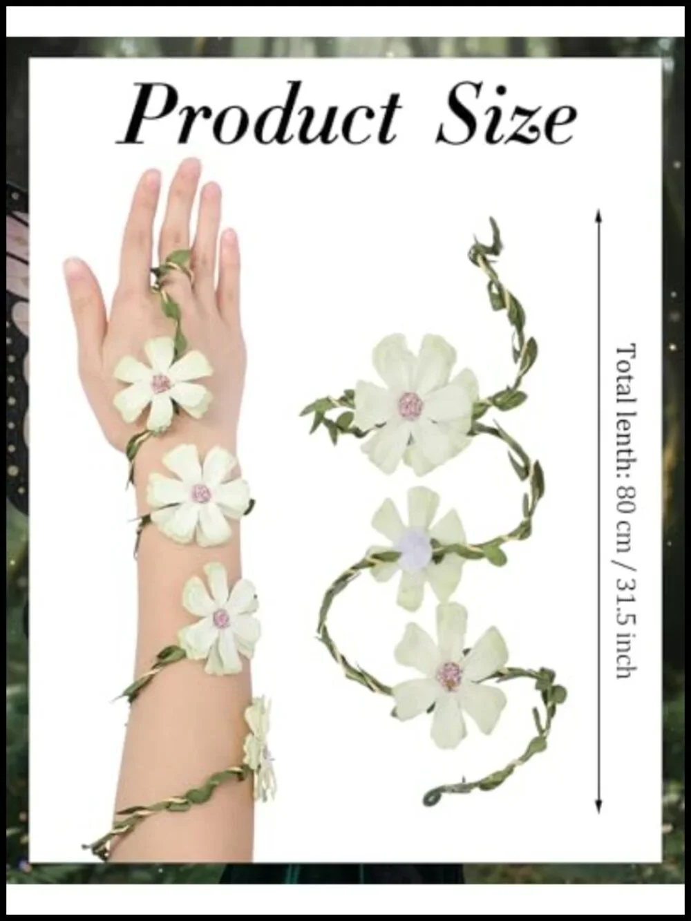 Fairy Wings Costume Set with Flower Crown Elf Ears Wand 5 PCS Organza Halloween